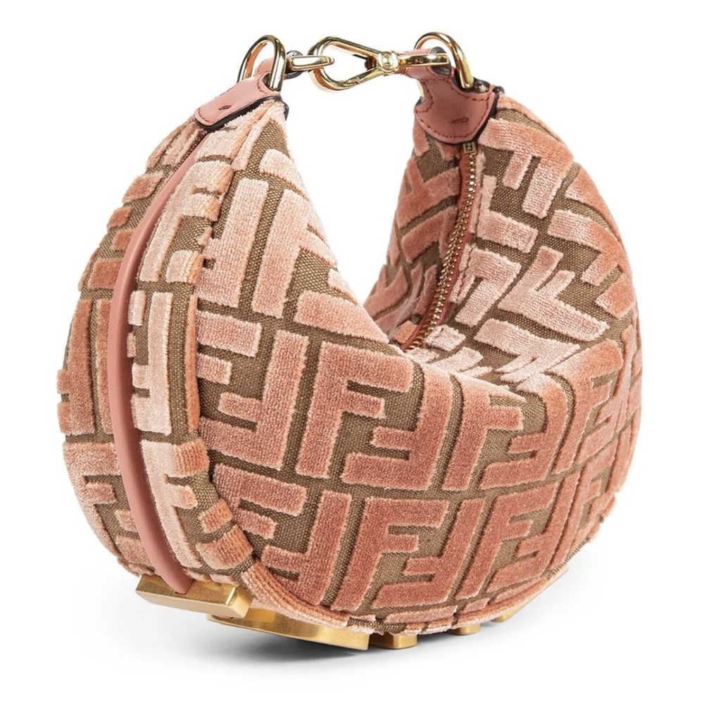 FENDI Fendigraphy mini FF logo velvet hobo crossbody bag - Picture 4 of 8